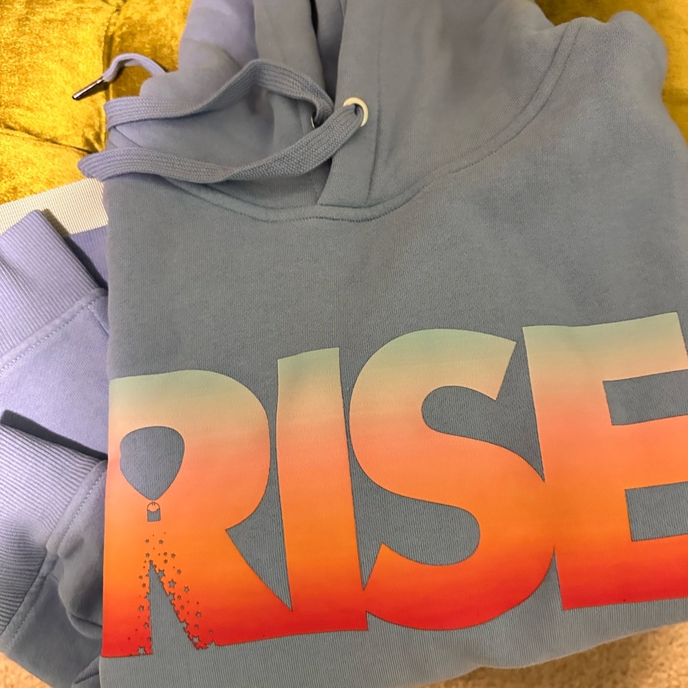 Blue Hoodie with Gradient 'RISE' Print